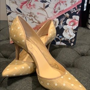 Jessica Simpson tan and white polka dot pump! (10)